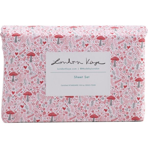 LONDON KAYE Other - LONDON KAYE Mushroom Medley Sheet Set Size Full Red/Grey